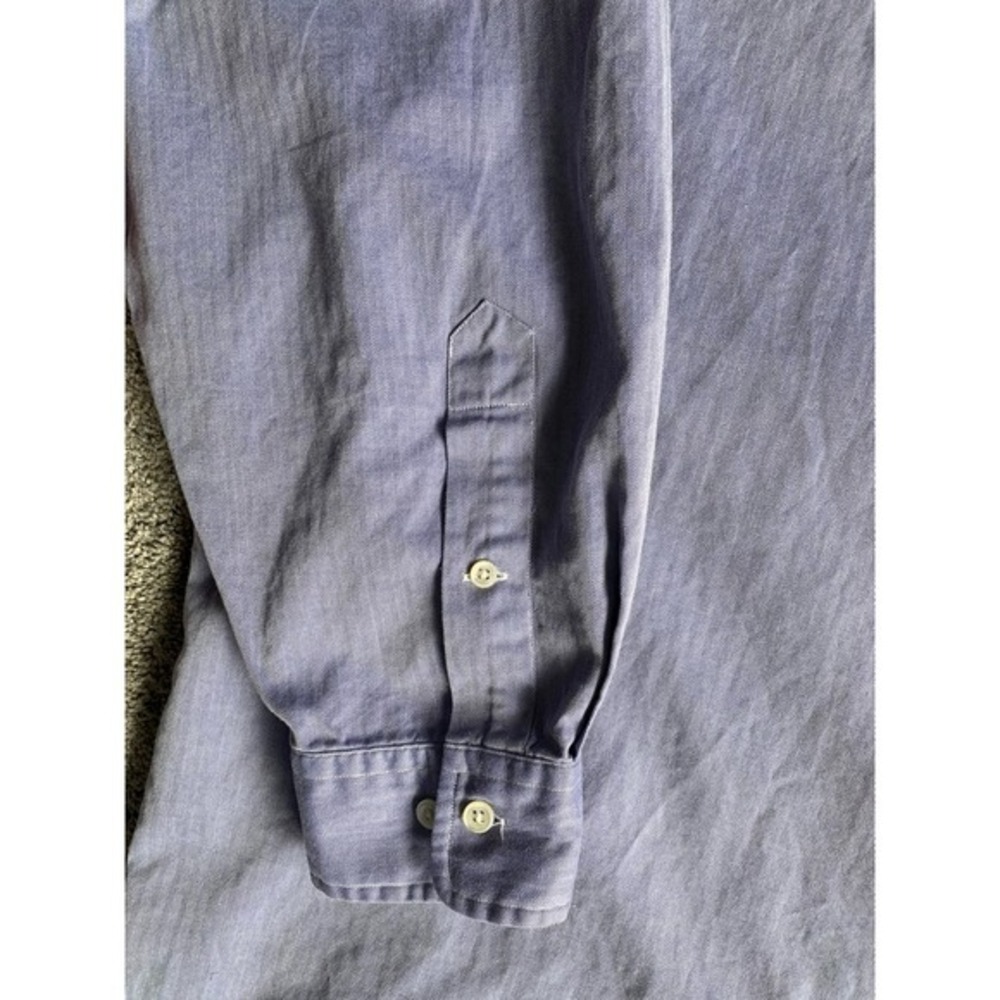 Ralph Lauren Mens 17.5 32/33 Yarmouth Blue Long Sleeve‎ Herringbone Stripe Shirt - Picture 3 of 9